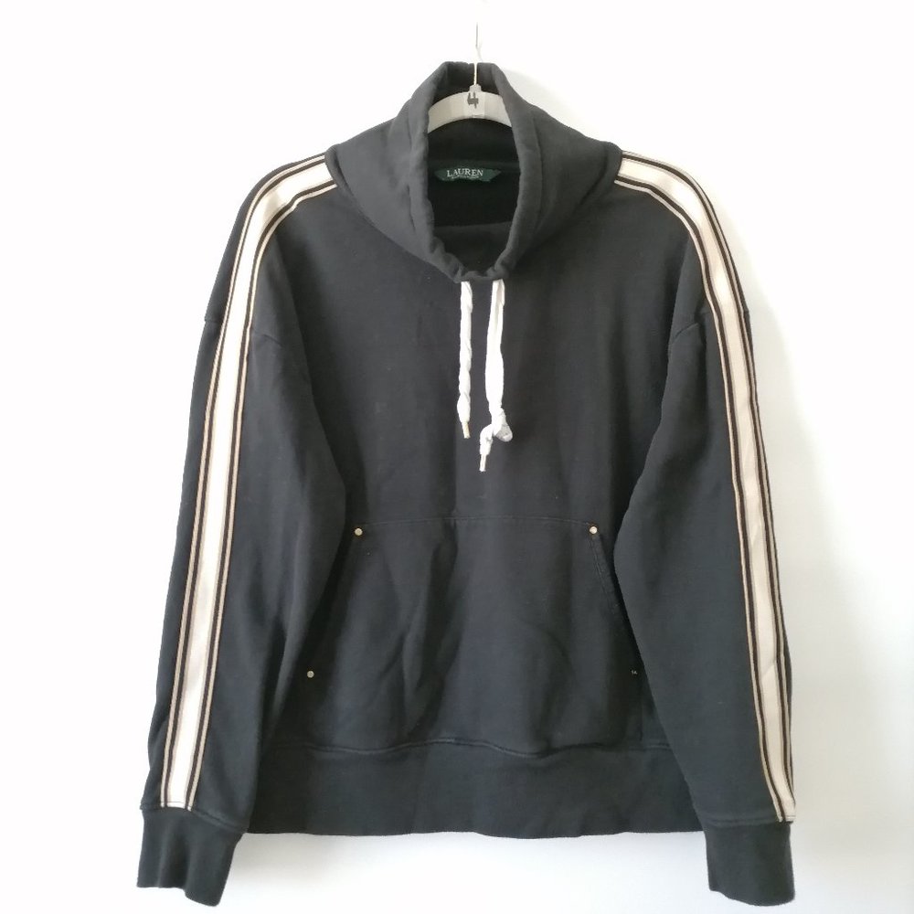 Lauren Ralph Lauren Womens Black Long Sleeve Athletic Pullover Hoodie Size L